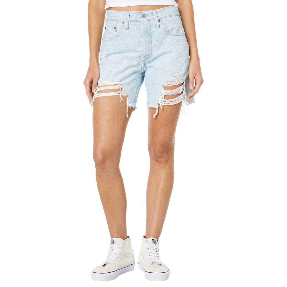 Levi's 501 Mid Thigh Shorts Blue‎ Distressed Shake It Up / Women's 27